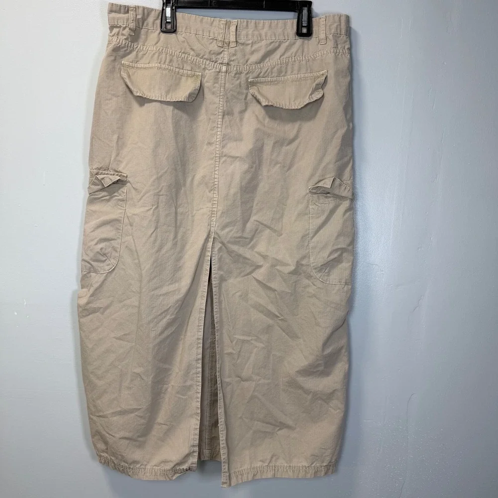 Zara Tan Ripstop Cargo Maxi Skirt Womens XXL Utility Gorpcore‎ Long Khaki Skirt